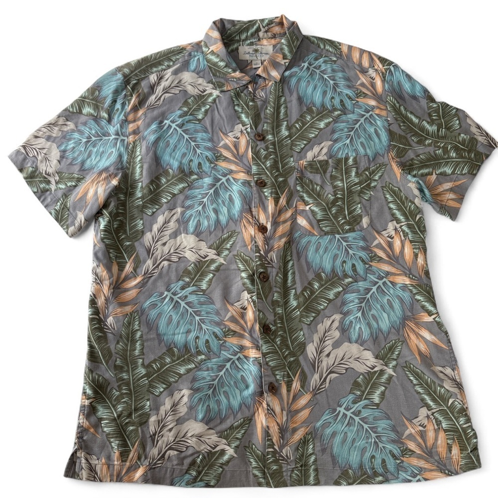 Island Shores Mens Washable Silk Hawaiian Floral Sz L ButtonUp Shirt Pocket